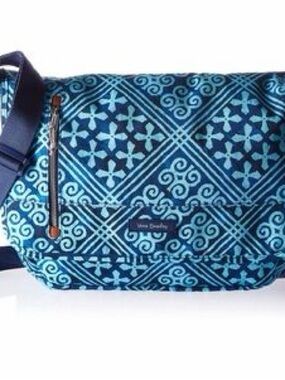 Vera Bradley Laptop Messenger Cuban Tiles Blue /Teal Patterned Crossbody Bag